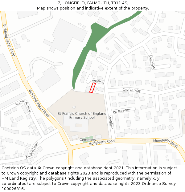 7, LONGFIELD, FALMOUTH, TR11 4SJ: Location map and indicative extent of plot