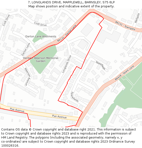 7, LONGLANDS DRIVE, MAPPLEWELL, BARNSLEY, S75 6LP: Location map and indicative extent of plot