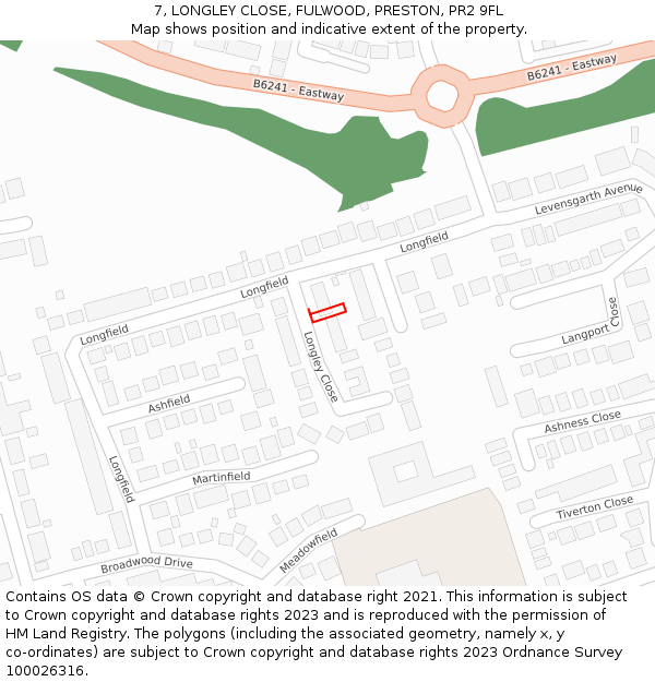 7, LONGLEY CLOSE, FULWOOD, PRESTON, PR2 9FL: Location map and indicative extent of plot