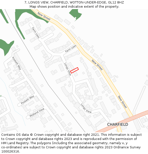 7, LONGS VIEW, CHARFIELD, WOTTON-UNDER-EDGE, GL12 8HZ: Location map and indicative extent of plot