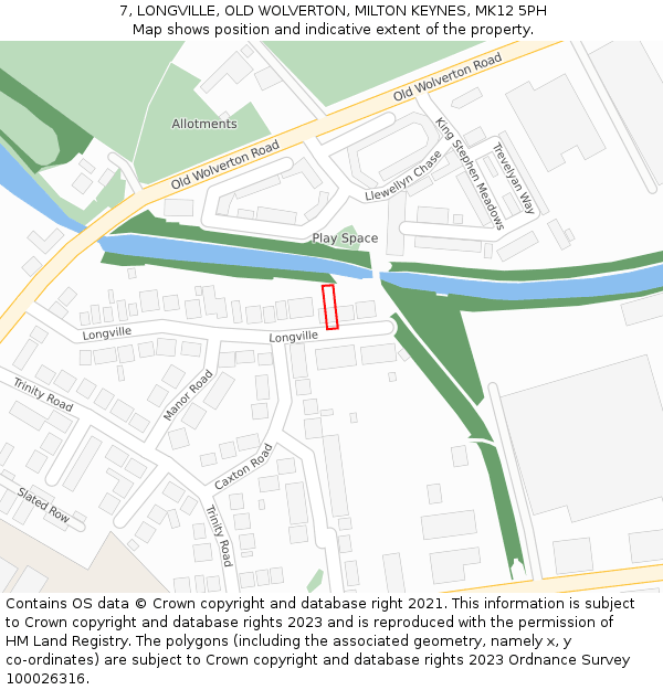 7, LONGVILLE, OLD WOLVERTON, MILTON KEYNES, MK12 5PH: Location map and indicative extent of plot