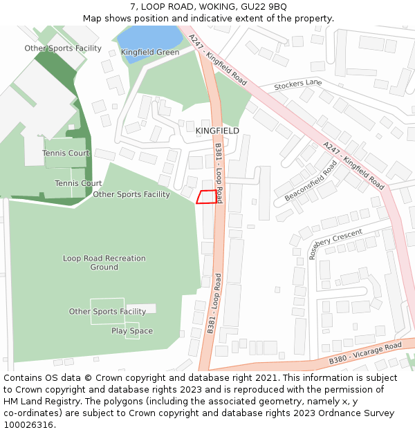 7, LOOP ROAD, WOKING, GU22 9BQ: Location map and indicative extent of plot