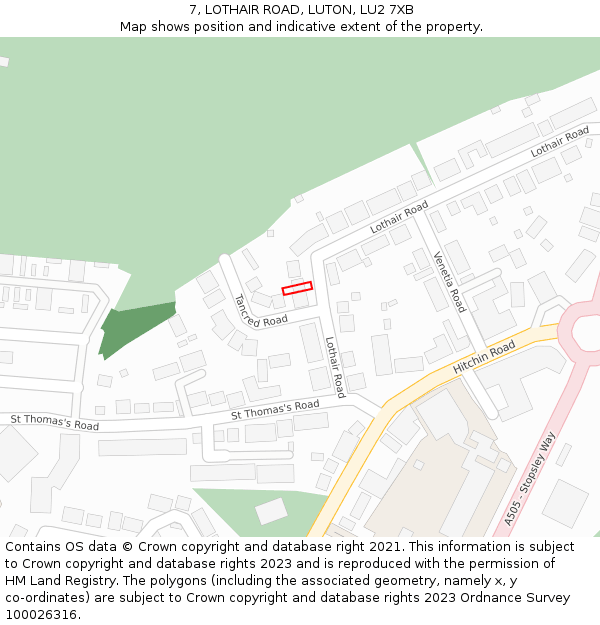 7, LOTHAIR ROAD, LUTON, LU2 7XB: Location map and indicative extent of plot