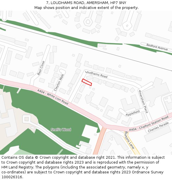 7, LOUDHAMS ROAD, AMERSHAM, HP7 9NY: Location map and indicative extent of plot