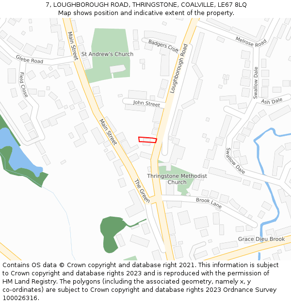 7, LOUGHBOROUGH ROAD, THRINGSTONE, COALVILLE, LE67 8LQ: Location map and indicative extent of plot