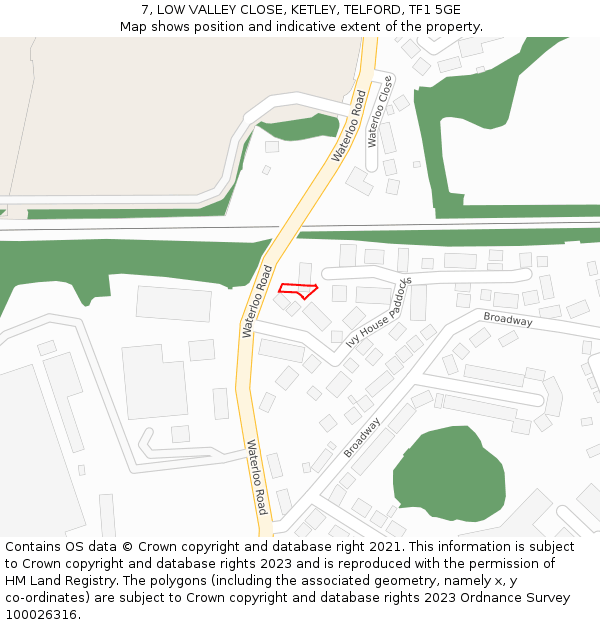 7, LOW VALLEY CLOSE, KETLEY, TELFORD, TF1 5GE: Location map and indicative extent of plot