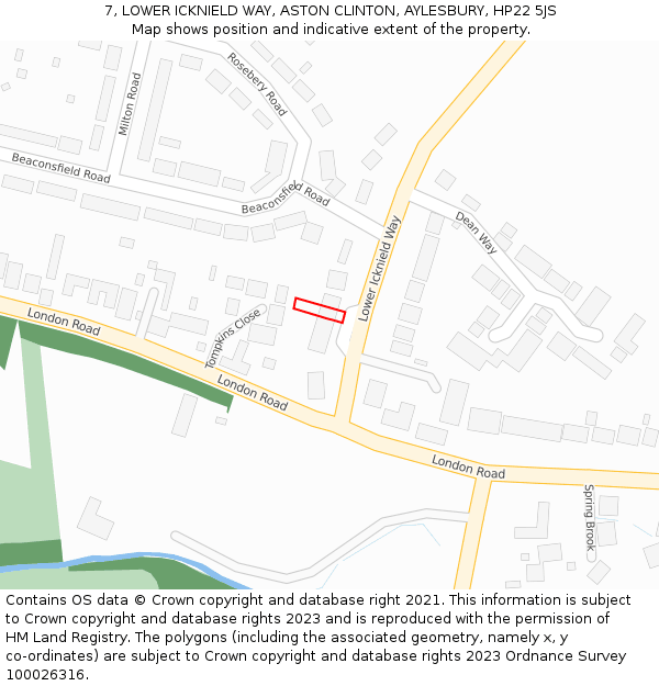 7, LOWER ICKNIELD WAY, ASTON CLINTON, AYLESBURY, HP22 5JS: Location map and indicative extent of plot