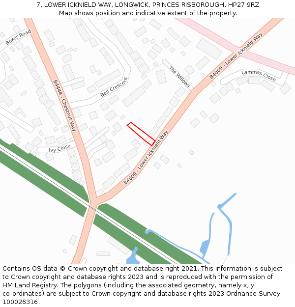 7, LOWER ICKNIELD WAY, LONGWICK, PRINCES RISBOROUGH, HP27 9RZ: Location map and indicative extent of plot