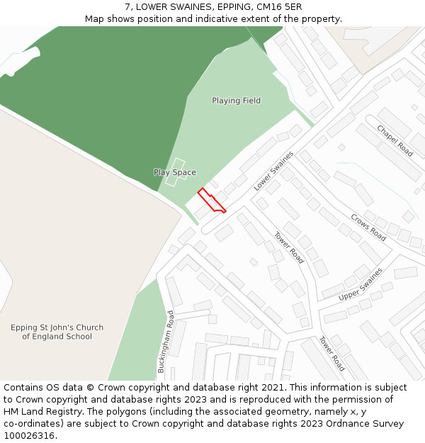 7, LOWER SWAINES, EPPING, CM16 5ER: Location map and indicative extent of plot