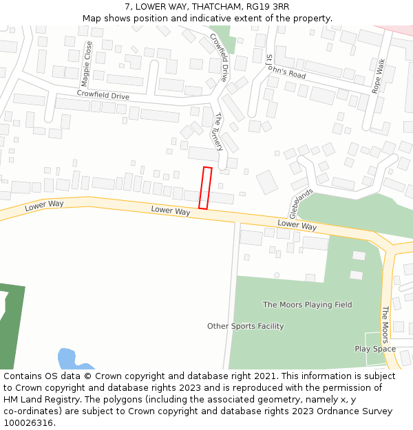 7, LOWER WAY, THATCHAM, RG19 3RR: Location map and indicative extent of plot