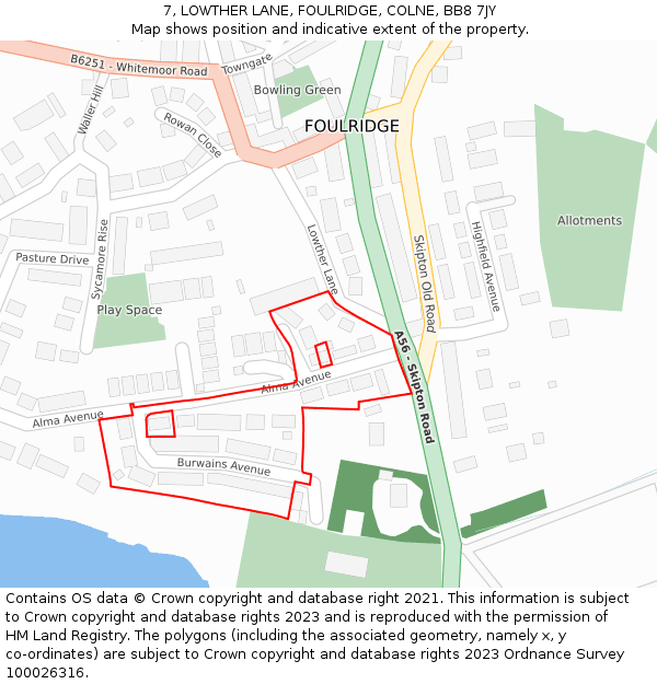 7, LOWTHER LANE, FOULRIDGE, COLNE, BB8 7JY: Location map and indicative extent of plot