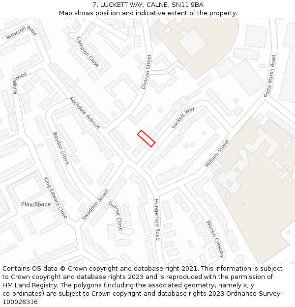 7, LUCKETT WAY, CALNE, SN11 9BA: Location map and indicative extent of plot