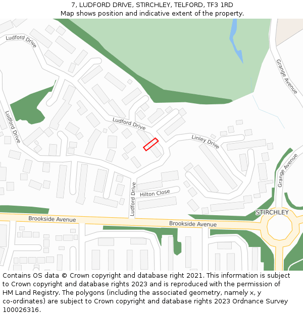 7, LUDFORD DRIVE, STIRCHLEY, TELFORD, TF3 1RD: Location map and indicative extent of plot