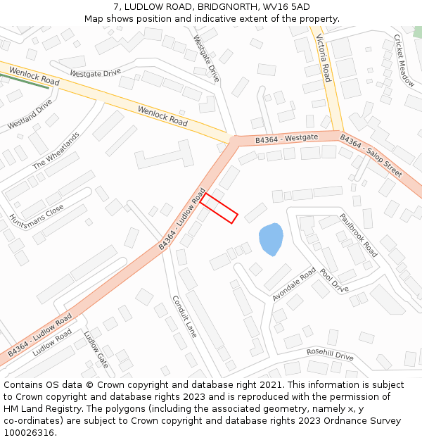 7, LUDLOW ROAD, BRIDGNORTH, WV16 5AD: Location map and indicative extent of plot