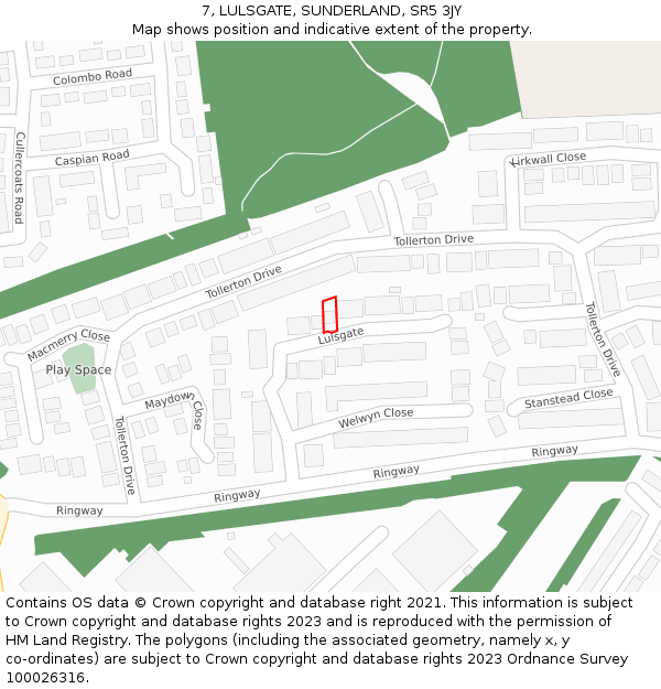 7, LULSGATE, SUNDERLAND, SR5 3JY: Location map and indicative extent of plot