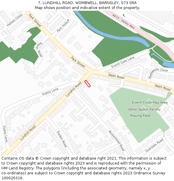 7, LUNDHILL ROAD, WOMBWELL, BARNSLEY, S73 0RA: Location map and indicative extent of plot