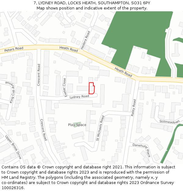 7, LYDNEY ROAD, LOCKS HEATH, SOUTHAMPTON, SO31 6PY: Location map and indicative extent of plot