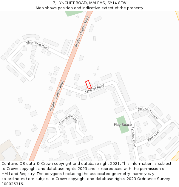 7, LYNCHET ROAD, MALPAS, SY14 8EW: Location map and indicative extent of plot