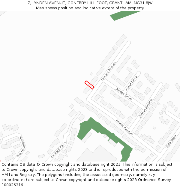 7, LYNDEN AVENUE, GONERBY HILL FOOT, GRANTHAM, NG31 8JW: Location map and indicative extent of plot