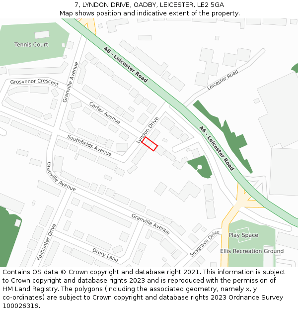 7, LYNDON DRIVE, OADBY, LEICESTER, LE2 5GA: Location map and indicative extent of plot