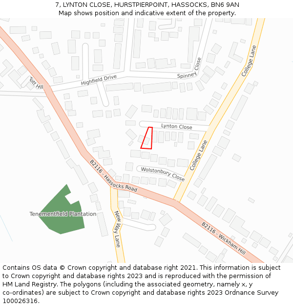 7, LYNTON CLOSE, HURSTPIERPOINT, HASSOCKS, BN6 9AN: Location map and indicative extent of plot