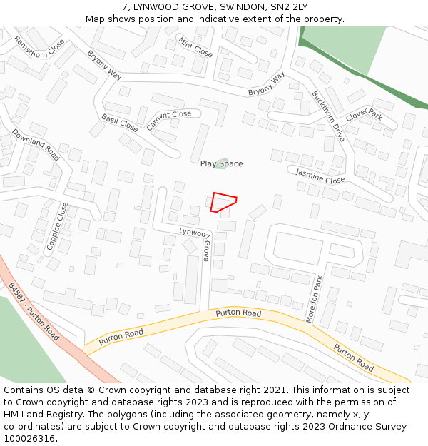 7, LYNWOOD GROVE, SWINDON, SN2 2LY: Location map and indicative extent of plot