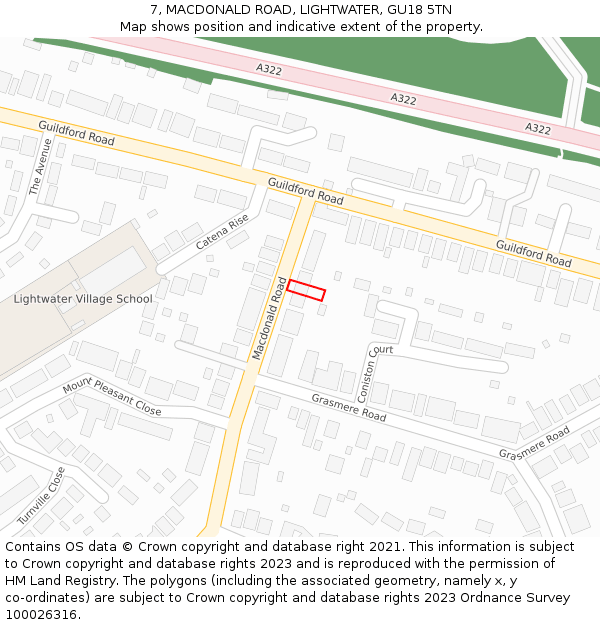 7, MACDONALD ROAD, LIGHTWATER, GU18 5TN: Location map and indicative extent of plot