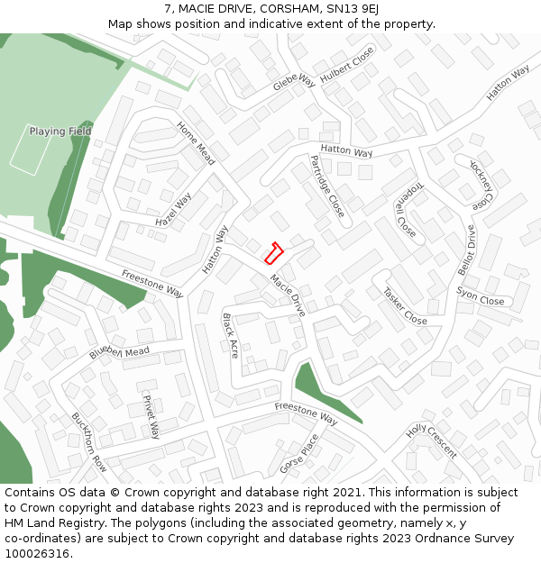 7, MACIE DRIVE, CORSHAM, SN13 9EJ: Location map and indicative extent of plot