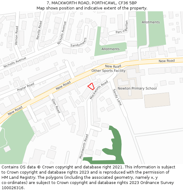 7, MACKWORTH ROAD, PORTHCAWL, CF36 5BP: Location map and indicative extent of plot