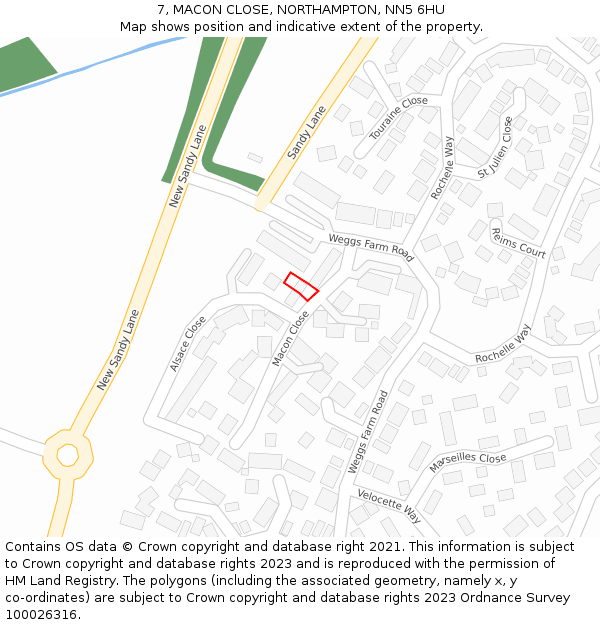 7, MACON CLOSE, NORTHAMPTON, NN5 6HU: Location map and indicative extent of plot