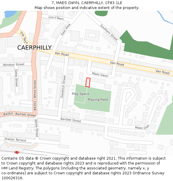 7, MAES GWYN, CAERPHILLY, CF83 1LE: Location map and indicative extent of plot