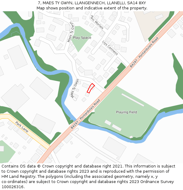 7, MAES TY GWYN, LLANGENNECH, LLANELLI, SA14 8XY: Location map and indicative extent of plot