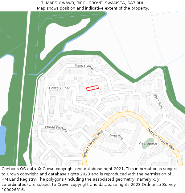 7, MAES Y WAWR, BIRCHGROVE, SWANSEA, SA7 0HL: Location map and indicative extent of plot