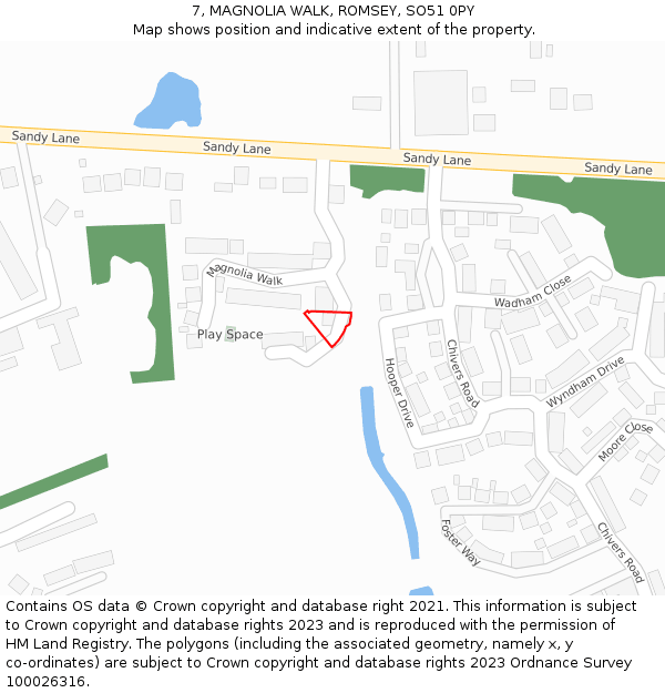 7, MAGNOLIA WALK, ROMSEY, SO51 0PY: Location map and indicative extent of plot