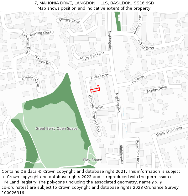 7, MAHONIA DRIVE, LANGDON HILLS, BASILDON, SS16 6SD: Location map and indicative extent of plot