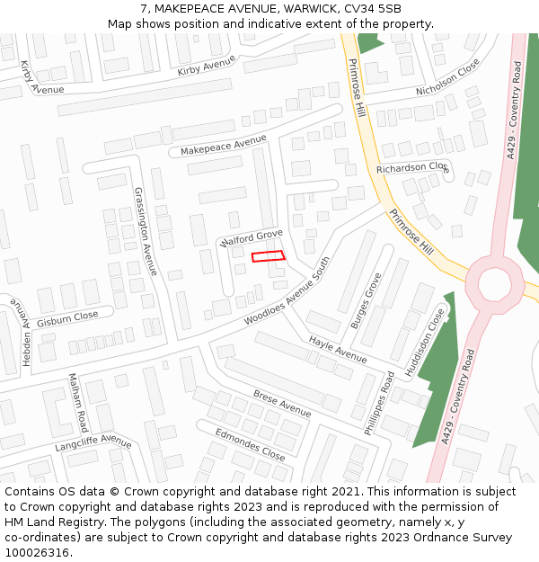 7, MAKEPEACE AVENUE, WARWICK, CV34 5SB: Location map and indicative extent of plot