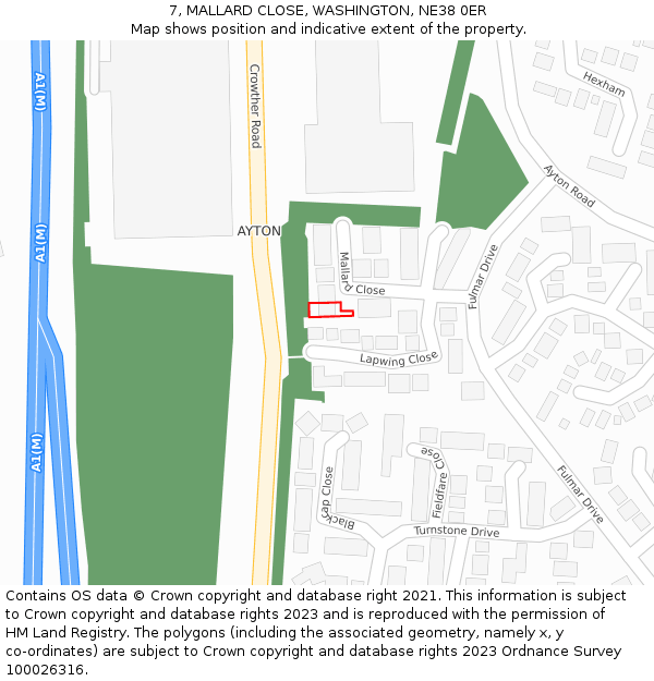 7, MALLARD CLOSE, WASHINGTON, NE38 0ER: Location map and indicative extent of plot