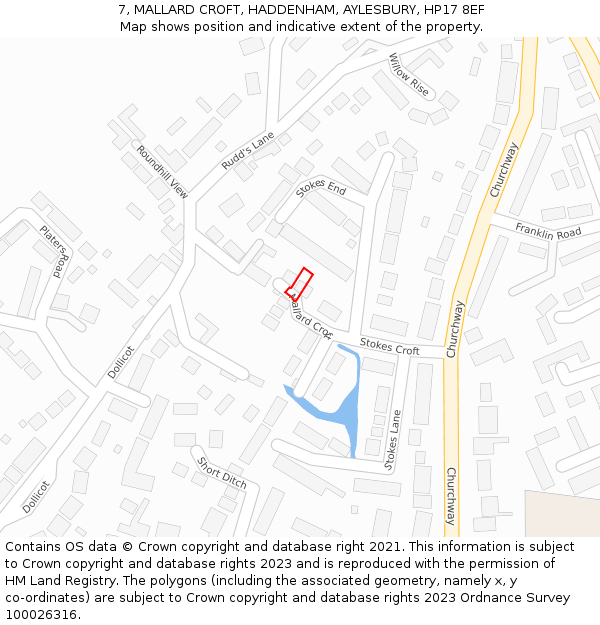 7, MALLARD CROFT, HADDENHAM, AYLESBURY, HP17 8EF: Location map and indicative extent of plot