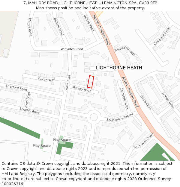 7, MALLORY ROAD, LIGHTHORNE HEATH, LEAMINGTON SPA, CV33 9TP: Location map and indicative extent of plot