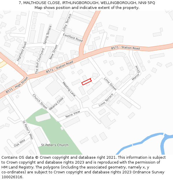 7, MALTHOUSE CLOSE, IRTHLINGBOROUGH, WELLINGBOROUGH, NN9 5PQ: Location map and indicative extent of plot