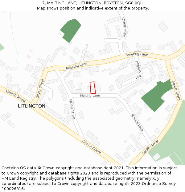 7, MALTING LANE, LITLINGTON, ROYSTON, SG8 0QU: Location map and indicative extent of plot