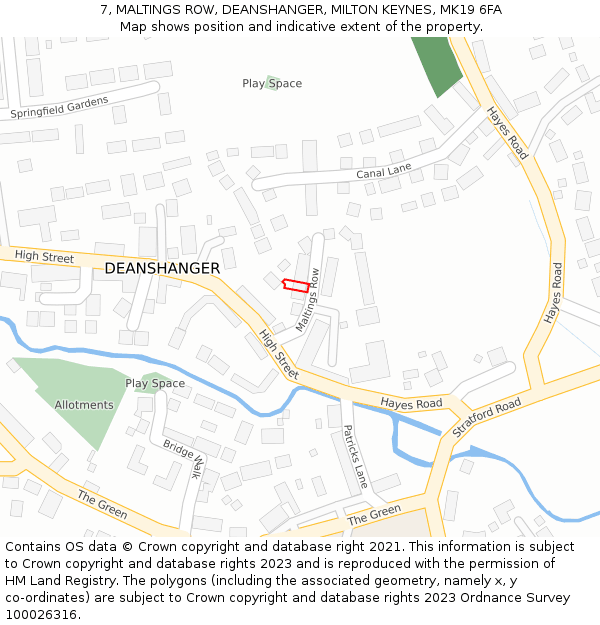 7, MALTINGS ROW, DEANSHANGER, MILTON KEYNES, MK19 6FA: Location map and indicative extent of plot