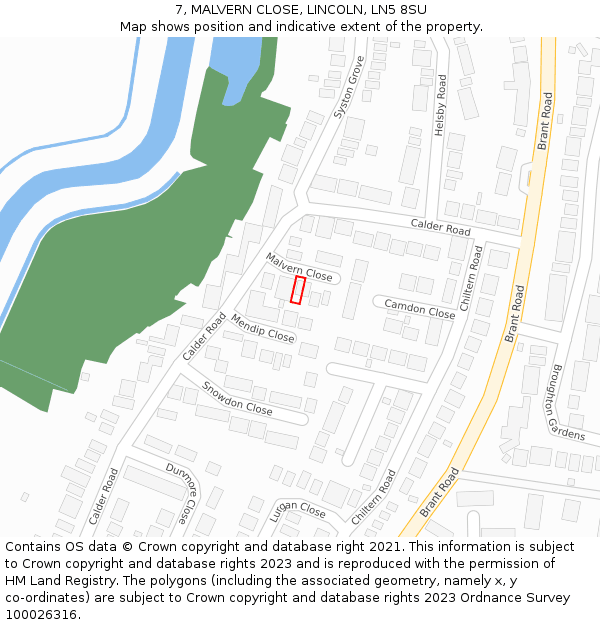 7, MALVERN CLOSE, LINCOLN, LN5 8SU: Location map and indicative extent of plot