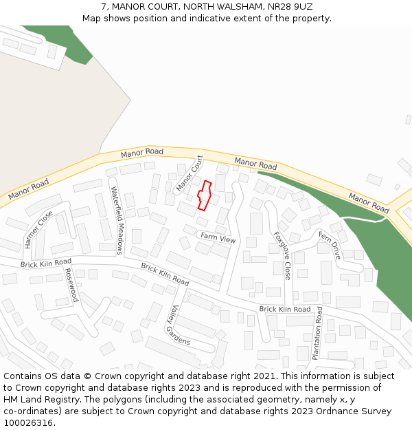 7, MANOR COURT, NORTH WALSHAM, NR28 9UZ: Location map and indicative extent of plot