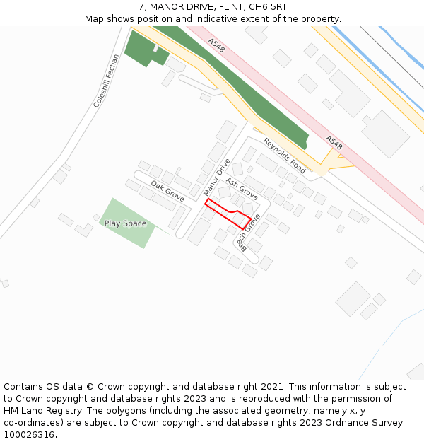 7, MANOR DRIVE, FLINT, CH6 5RT: Location map and indicative extent of plot