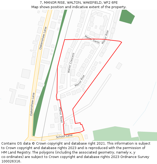 7, MANOR RISE, WALTON, WAKEFIELD, WF2 6PE: Location map and indicative extent of plot