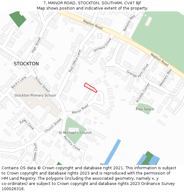 7, MANOR ROAD, STOCKTON, SOUTHAM, CV47 8JF: Location map and indicative extent of plot