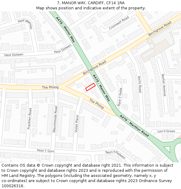 7, MANOR WAY, CARDIFF, CF14 1RA: Location map and indicative extent of plot