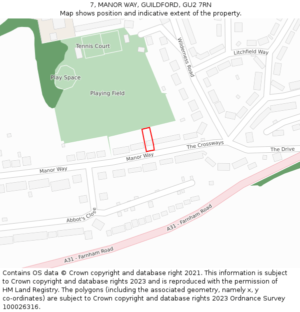 7, MANOR WAY, GUILDFORD, GU2 7RN: Location map and indicative extent of plot