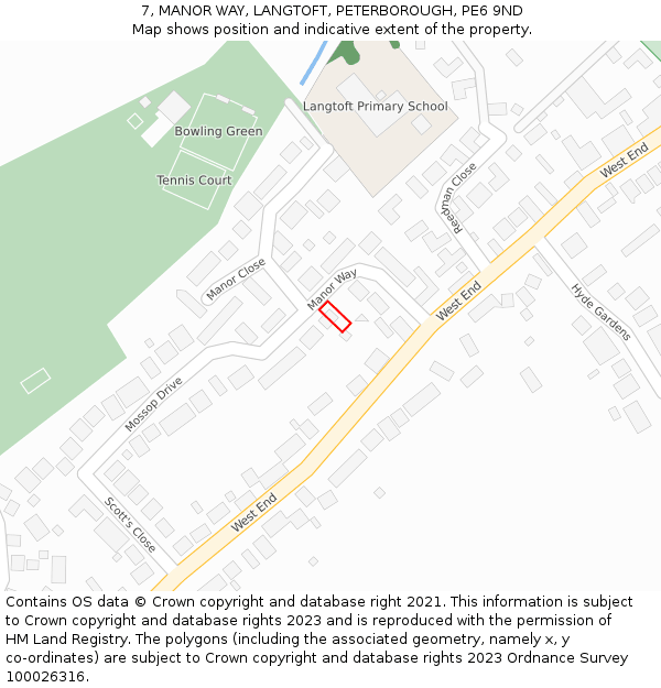 7, MANOR WAY, LANGTOFT, PETERBOROUGH, PE6 9ND: Location map and indicative extent of plot
